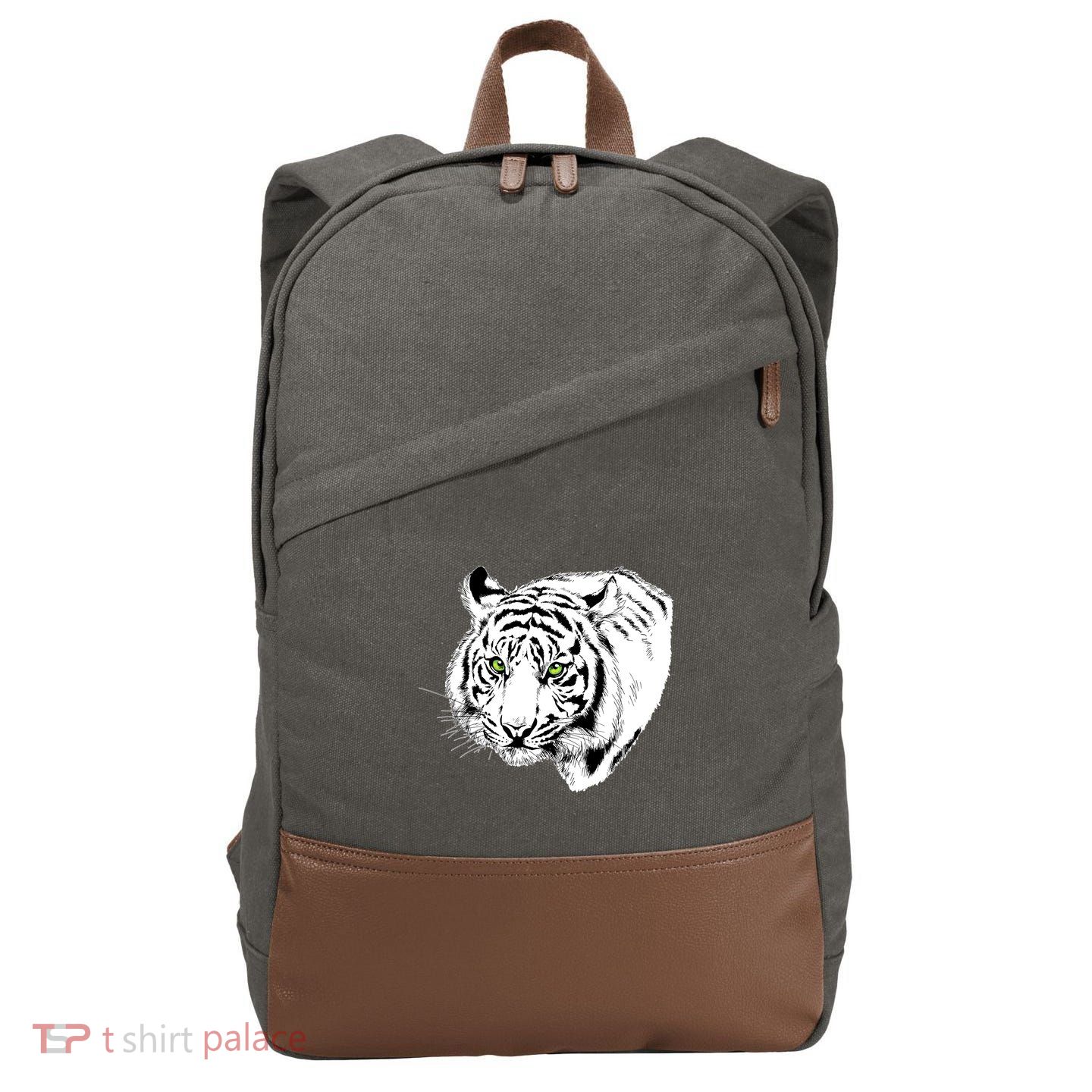 White Tiger Face Cotton Canvas Backpack