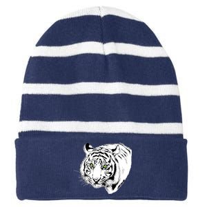 White Tiger Face Striped Beanie with Solid Band