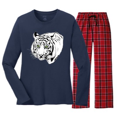 White Tiger Face Women's Long Sleeve Flannel Pajama Set 