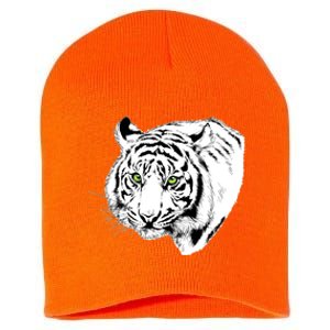 White Tiger Face Short Acrylic Beanie