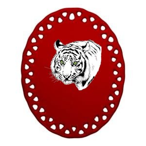 White Tiger Face Ceramic Oval Ornament