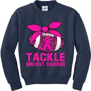 Woman Tackle Football Pink Ribbon Breast Cancer Awareness Kids Sweatshirt