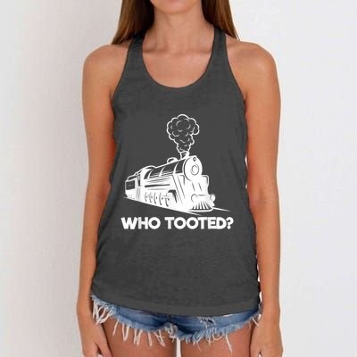 Who Tooted Funny Train Lovers & Railroad Model Trains Women's Knotted Racerback Tank