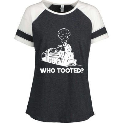 Who Tooted Funny Train Lovers & Railroad Model Trains Enza Ladies Jersey Colorblock Tee