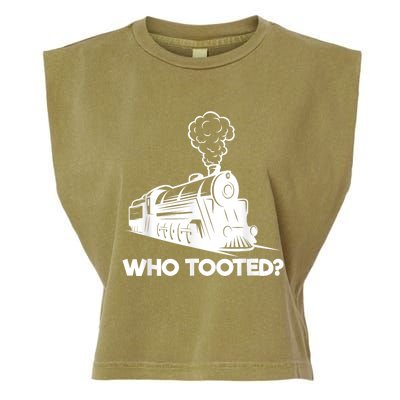 Who Tooted Funny Train Lovers & Railroad Model Trains Garment-Dyed Women's Muscle Tee