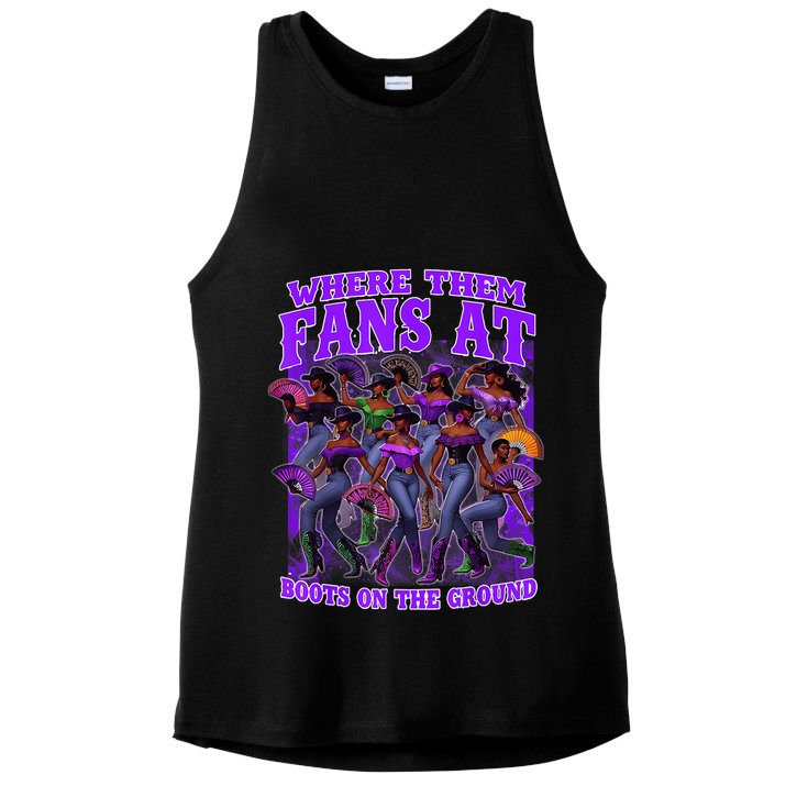 Where Them Fans At Boots On The Ground Cowgirls Western Ladies PosiCharge Tri-Blend Wicking Tank