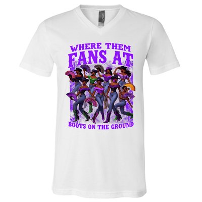 Where Them Fans At Boots On The Ground Cowgirls Western V-Neck T-Shirt