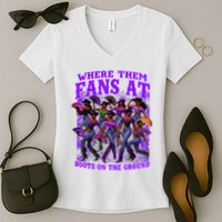 Where Them Fans At Boots On The Ground Cowgirls Western Women's V-Neck T-Shirt