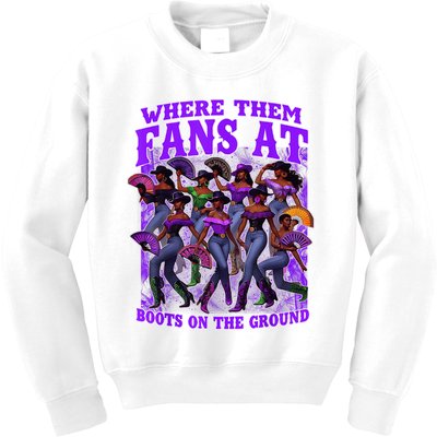 Where Them Fans At Boots On The Ground Cowgirls Western Kids Sweatshirt