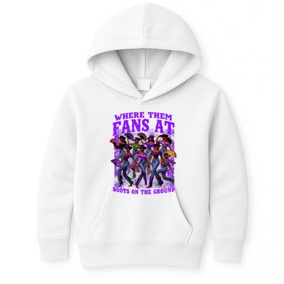 Where Them Fans At Boots On The Ground Cowgirls Western Kids Hoodie