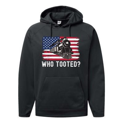 Who Tooted, Funny Train Lovers, Funny Locomotive & Railroad Performance Fleece Hoodie