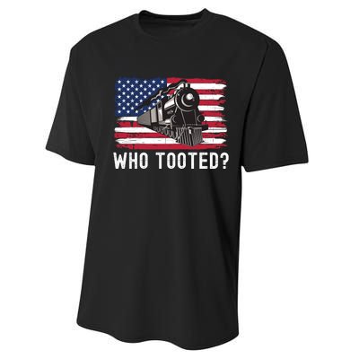 Who Tooted, Funny Train Lovers, Funny Locomotive & Railroad Performance Sprint T-Shirt