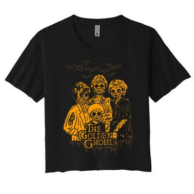 Women The Golden Ghouls Skeleton Bat Halloween Costumes Women's Crop Top Tee