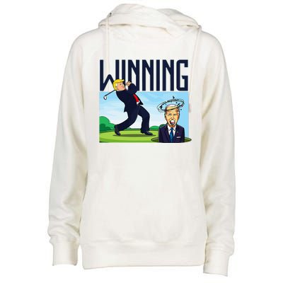 Winning Trump Golf And Biden American Presidential Debate Womens Funnel Neck Pullover Hood