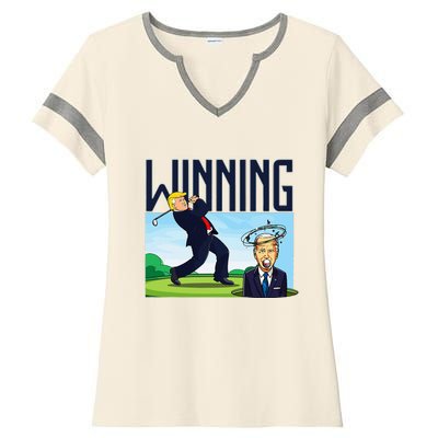 Winning Trump Golf And Biden American Presidential Debate Ladies Halftime Notch Neck Tee