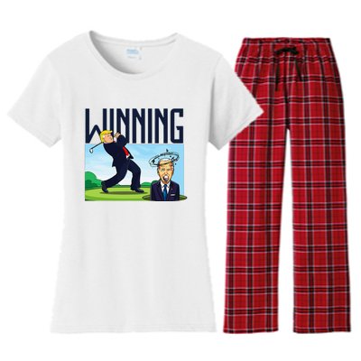 Winning Trump Golf And Biden American Presidential Debate Women's Flannel Pajama Set