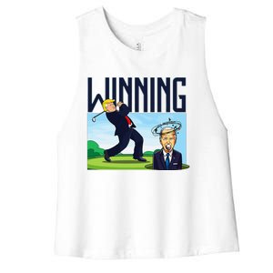 Winning Trump Golf And Biden American Presidential Debate Women's Racerback Cropped Tank