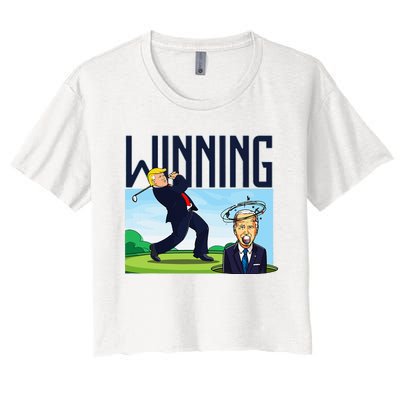 Winning Trump Golf And Biden American Presidential Debate Women's Crop Top Tee