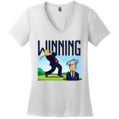 Winning Trump Golf And Biden American Presidential Debate Women's V-Neck T-Shirt