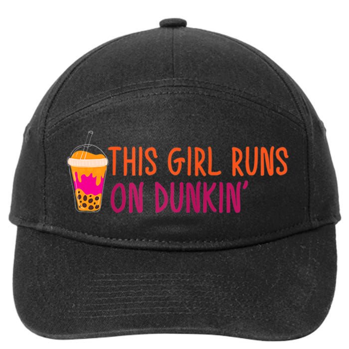 Womens This Girl Runs On Dunkin' Funny Essential 7-Panel Snapback Hat