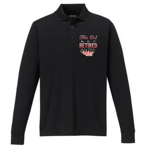 Women This Girl Is Retired Est. 2025 Funny Retirement 2025 Women Performance Long Sleeve Polo