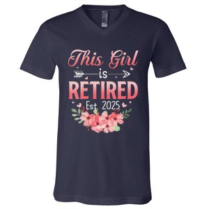 Women This Girl Is Retired Est. 2025 Funny Retirement 2025 Women V-Neck T-Shirt