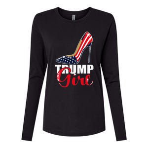 Womens Trump Girl Stilettos High Heel American Flag Trump 2024 Womens Cotton Relaxed Long Sleeve T-Shirt