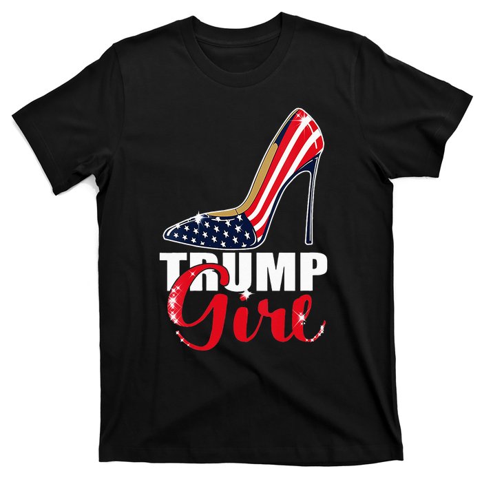 Womens Trump Girl Stilettos High Heel American Flag Trump 2024 T-Shirt