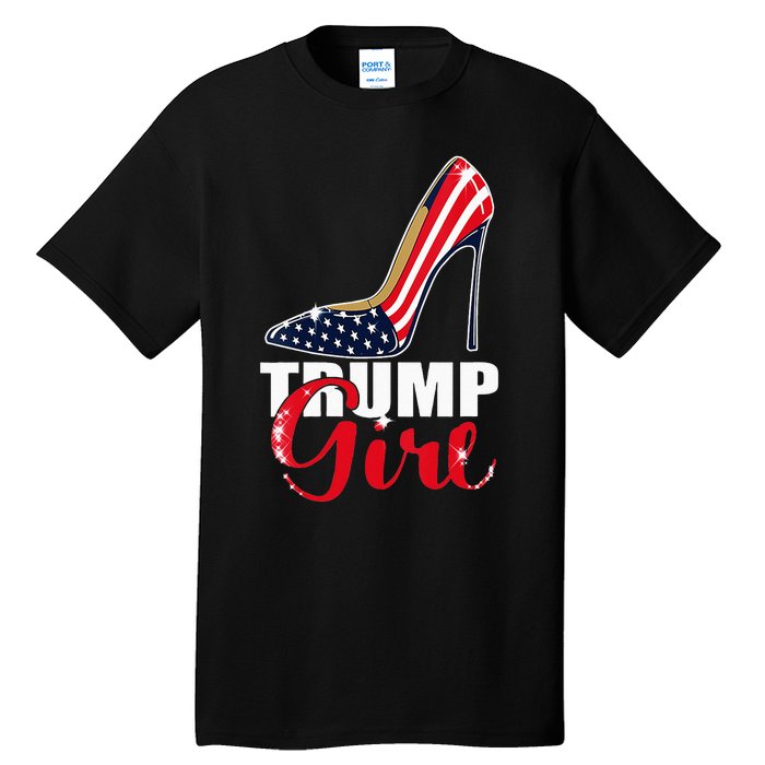 Womens Trump Girl Stilettos High Heel American Flag Trump 2024 Tall T-Shirt