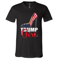 Womens Trump Girl Stilettos High Heel American Flag Trump 2024 V-Neck T-Shirt