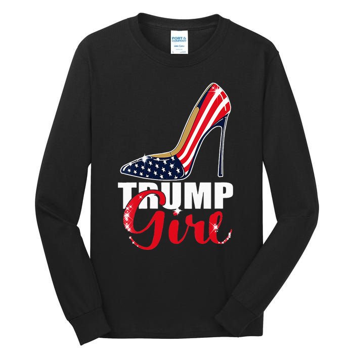 Womens Trump Girl Stilettos High Heel American Flag Trump 2024 Tall Long Sleeve T-Shirt