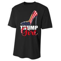 Womens Trump Girl Stilettos High Heel American Flag Trump 2024 Performance Sprint T-Shirt