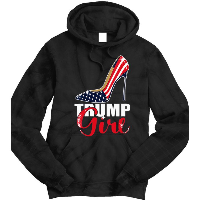 Womens Trump Girl Stilettos High Heel American Flag Trump 2024 Tie Dye Hoodie