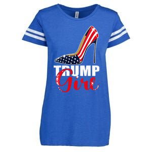 Womens Trump Girl Stilettos High Heel American Flag Trump 2024 Enza Ladies Jersey Football T-Shirt