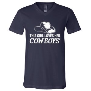 Wo This Girl Loves Her Cowboy Cute Texas Dallas V-Neck T-Shirt