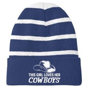 Wo This Girl Loves Her Cowboy Cute Texas Dallas Striped Beanie with Solid Band