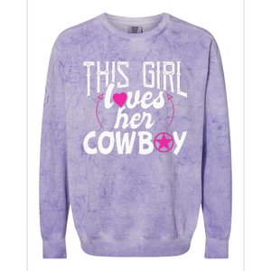 Womens This Girl Loves Her Cowboy Cute Texas Dallas Colorblast Crewneck Sweatshirt