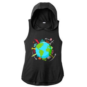 World Traveler Gifts For International World Travelers Ladies PosiCharge Tri-Blend Wicking Draft Hoodie Tank