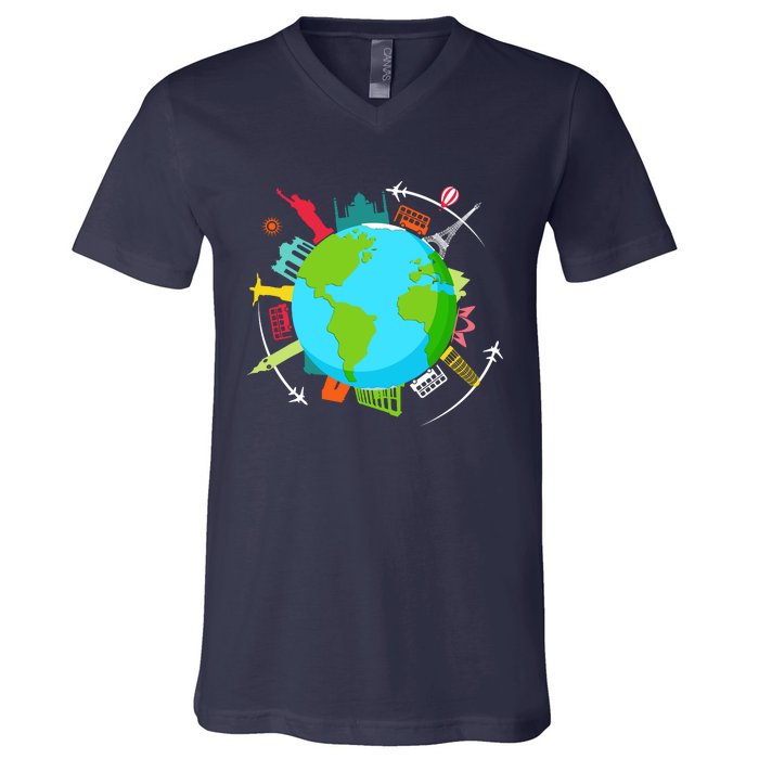 World Traveler Gifts For International World Travelers V-Neck T-Shirt