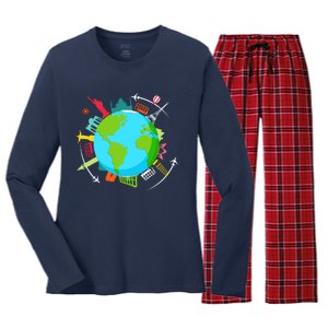 World Traveler Gifts For International World Travelers Women's Long Sleeve Flannel Pajama Set 