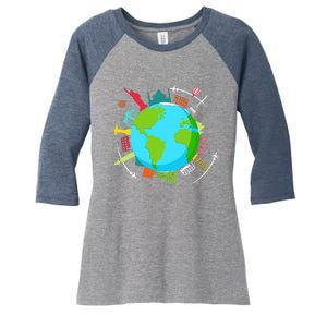 World Traveler Gifts For International World Travelers Women's Tri-Blend 3/4-Sleeve Raglan Shirt