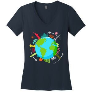 World Traveler Gifts For International World Travelers Women's V-Neck T-Shirt