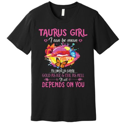 Womens Taurus Girl Lips April May Queen Birthday Zodiac Astrology Premium T-Shirt