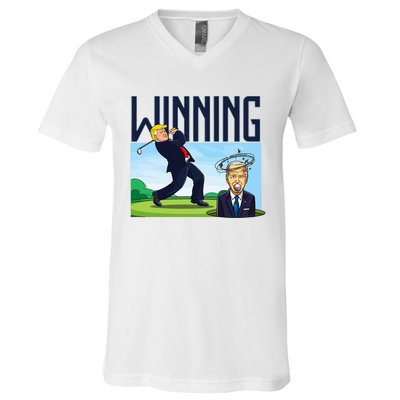 Winning Trump Golf And Biden American Presidential Debate V-Neck T-Shirt