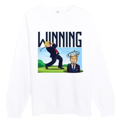 Winning Trump Golf And Biden American Presidential Debate Premium Crewneck Sweatshirt