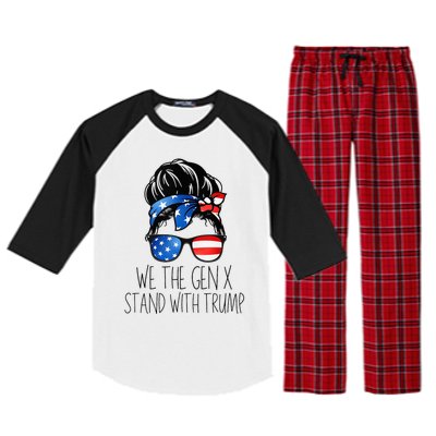 We The Gen X Stand With Trump Messy Bun Patriotic Women Raglan Sleeve Pajama Set