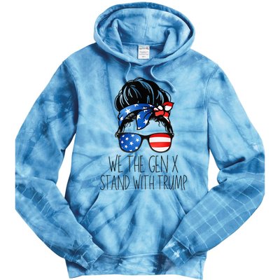 We The Gen X Stand With Trump Messy Bun Patriotic Women Tie Dye Hoodie