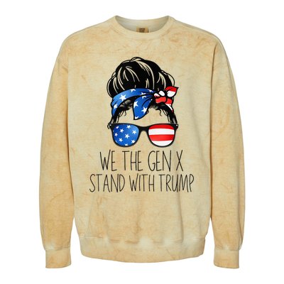 We The Gen X Stand With Trump Messy Bun Patriotic Women Colorblast Crewneck Sweatshirt