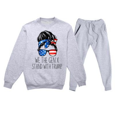 We The Gen X Stand With Trump Messy Bun Patriotic Women Premium Crewneck Sweatsuit Set