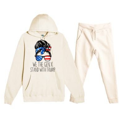 We The Gen X Stand With Trump Messy Bun Patriotic Women Premium Hooded Sweatsuit Set